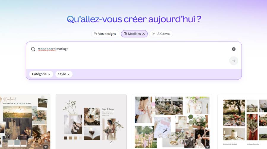 moodboard de mariage sur canva